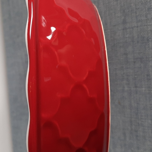 Ruffle Fluted Edge Pottery Pie Plate Baking Red Embossed Pattern Bake Baker Cook - Picture 3 of 4